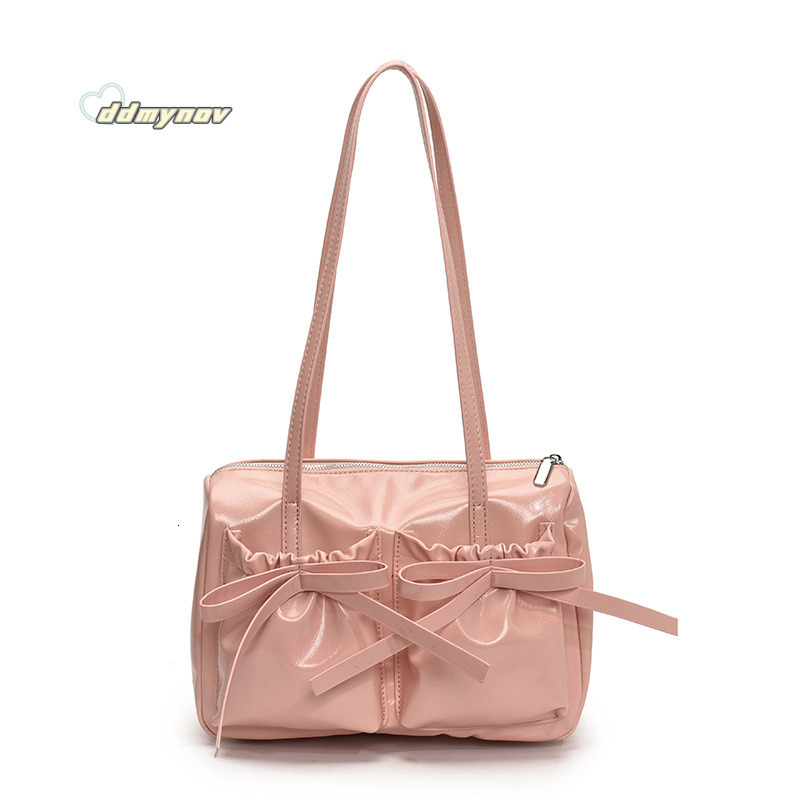 Korean Style Ballet Bowknot Tote for Women 2025 Summer Large Capacity Pleated Commuter Shoulder Underarm Bag Trendy ddmynov