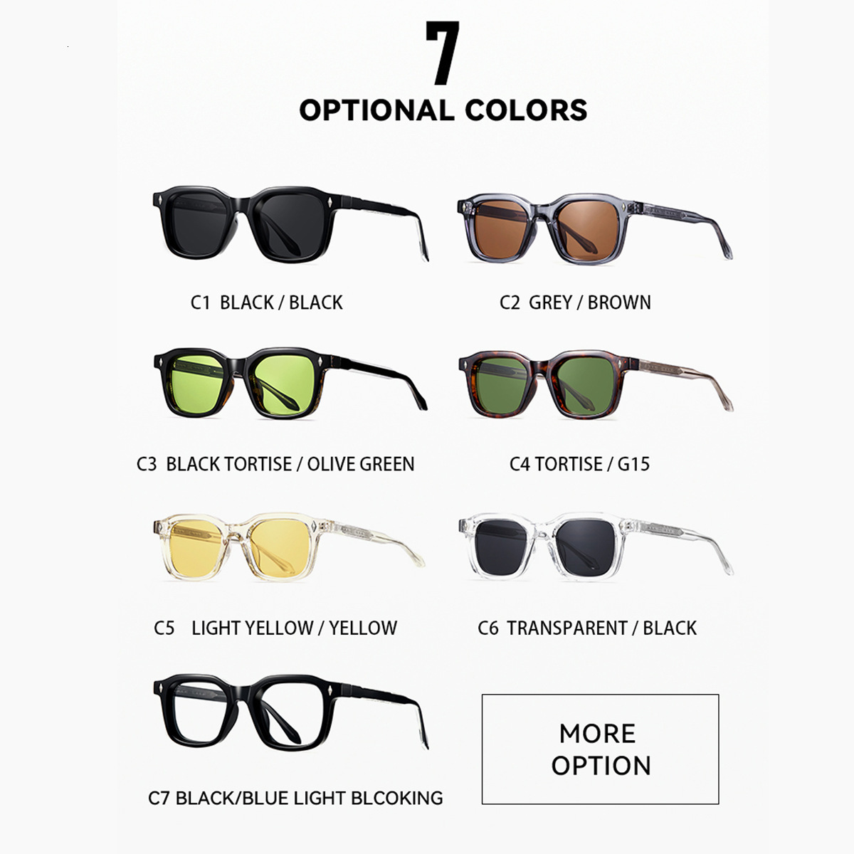 for Women High-End Men's Square Frame Tea Color UV Protection Sunglasses Acetate CP