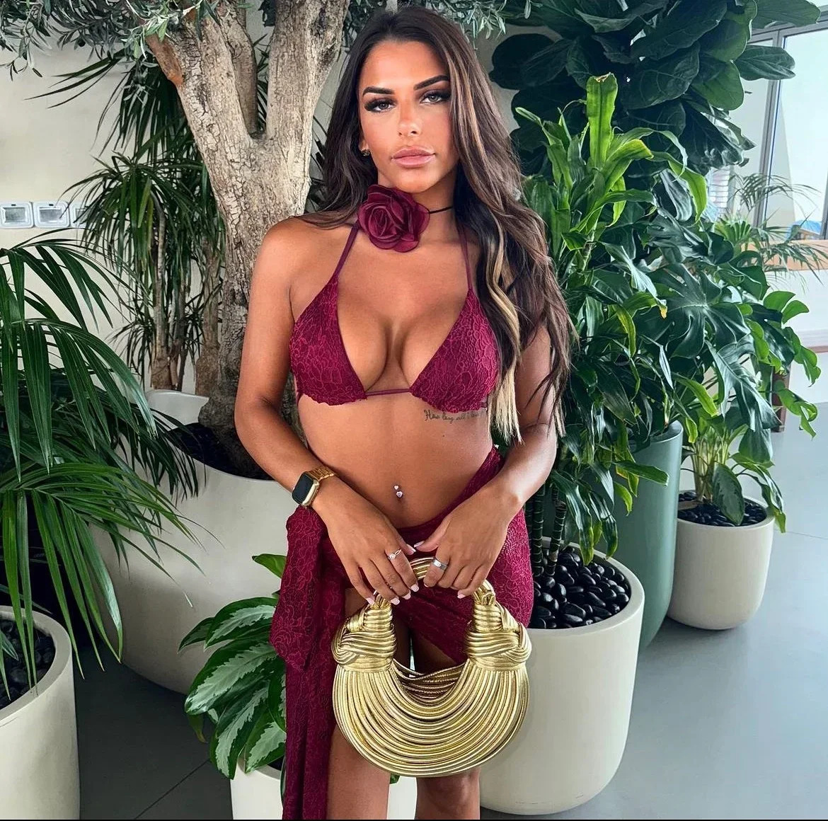 3Packs Lace Bikini Set With Beach Skirt Flower Women Sexy Swimsuit Red Swimwear Female Crochet Dress Bathingsuit Sarongs Biquini 250614