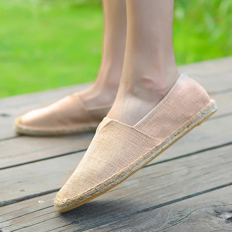 Women Sewing Flax Shoes Slip on Loafers Casual Shoes Man Espadrilles Hemp Canvas Flat Shoes Plus Size Fisherman Driving Footwear 250613
