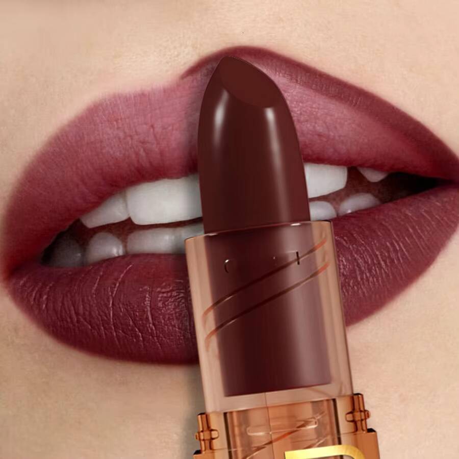 1PC Professional Lipstick Waterproof Lips Makeup Long Lasting Pigment Nude Brown Red Lipsticks Velvet Matte Lip Tint Cosmetics happy