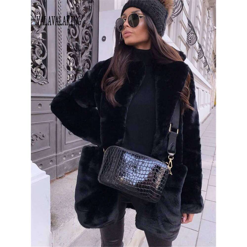 2025 Women Winter Furry Plus Size Faux Coat Female Long Sleeve Plush Fake Fur Jacket Lady Pocket Large Thick Fluffy Cardigan