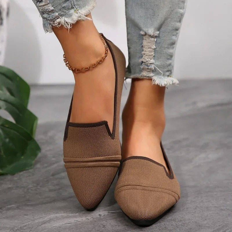 Flat shoes womens summer fashion knitted breathable single shoes casual comfortable pointed flat womens shoes large size 250613