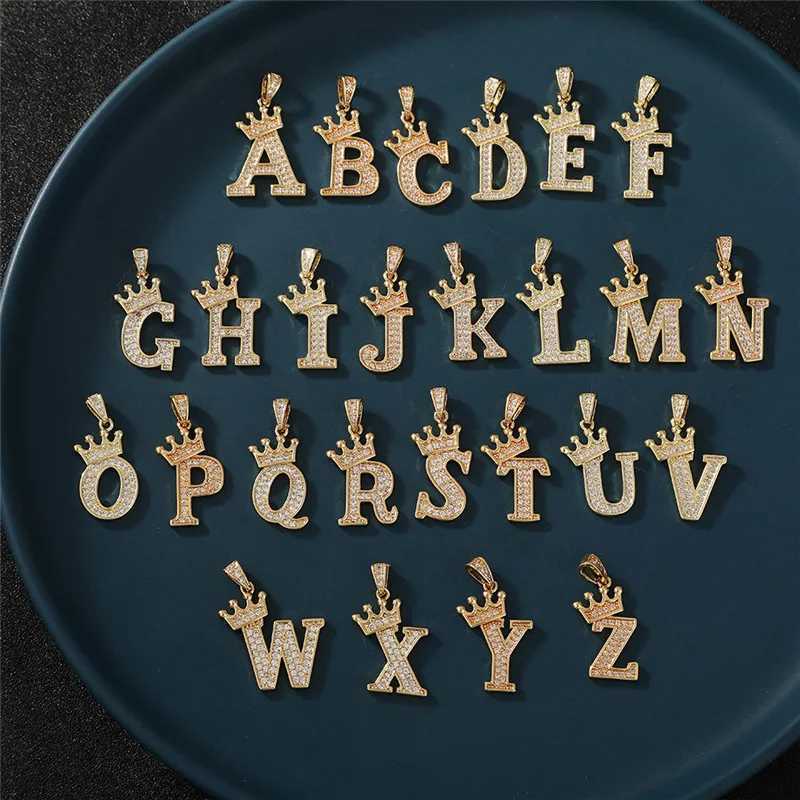 Light Luxury Crown 26 Letter Zircon Necklace Stainless Steel Chains Simple Geometric Pendant Choker Jewelry Gift For Women Girl W250616