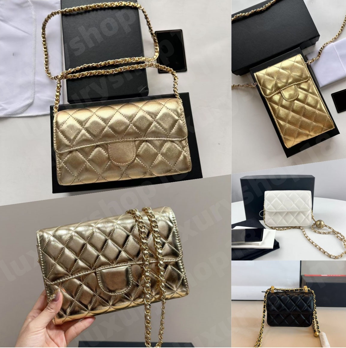 12A designer bag mini shoulder chain bag shiny gold bag silver bag clutch cover handbag tote bag luxury wallet leather wallet mini card bag