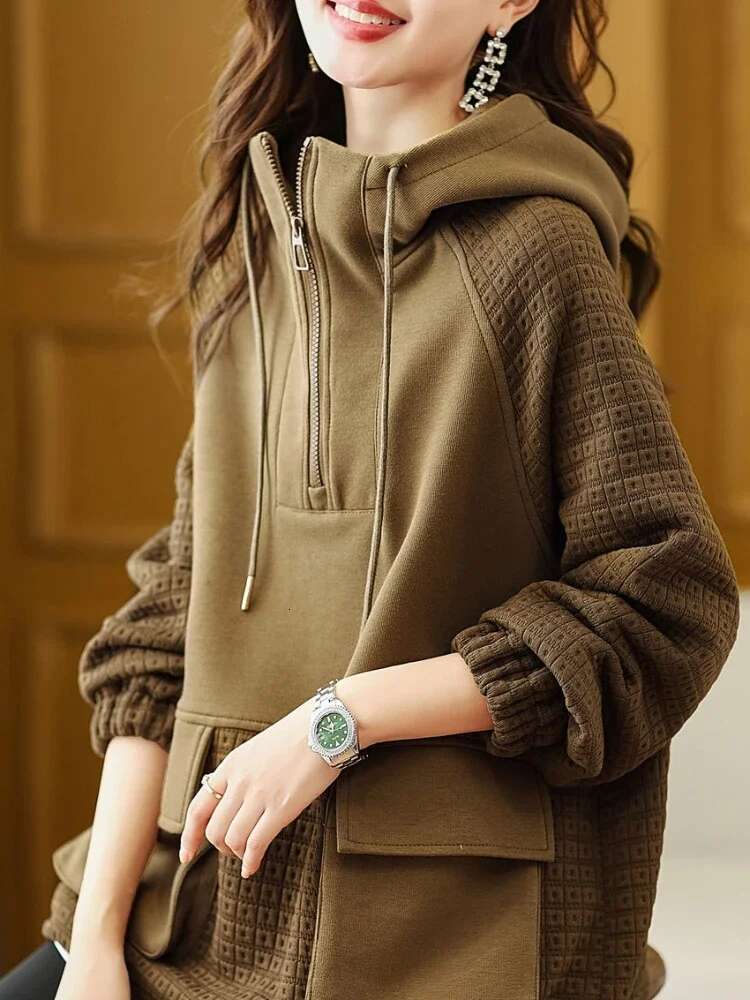 Black Hoodies Woman Clothing Plain Top with Zipper Brown Full Zip Up Hooded Womens Sweatshirt Dropshiping Basic Trend Aesthetic