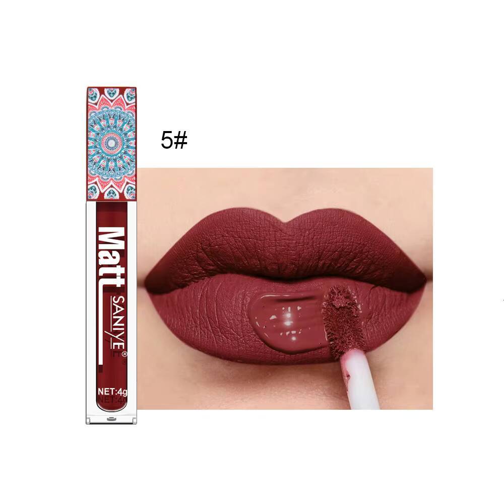 Waterproof Matte Lipstick Brown Nude Pigment Dark Red Long Lasting Velvet Lip Gloss Balm Women Makeup Lipgloss Maquiagem happy