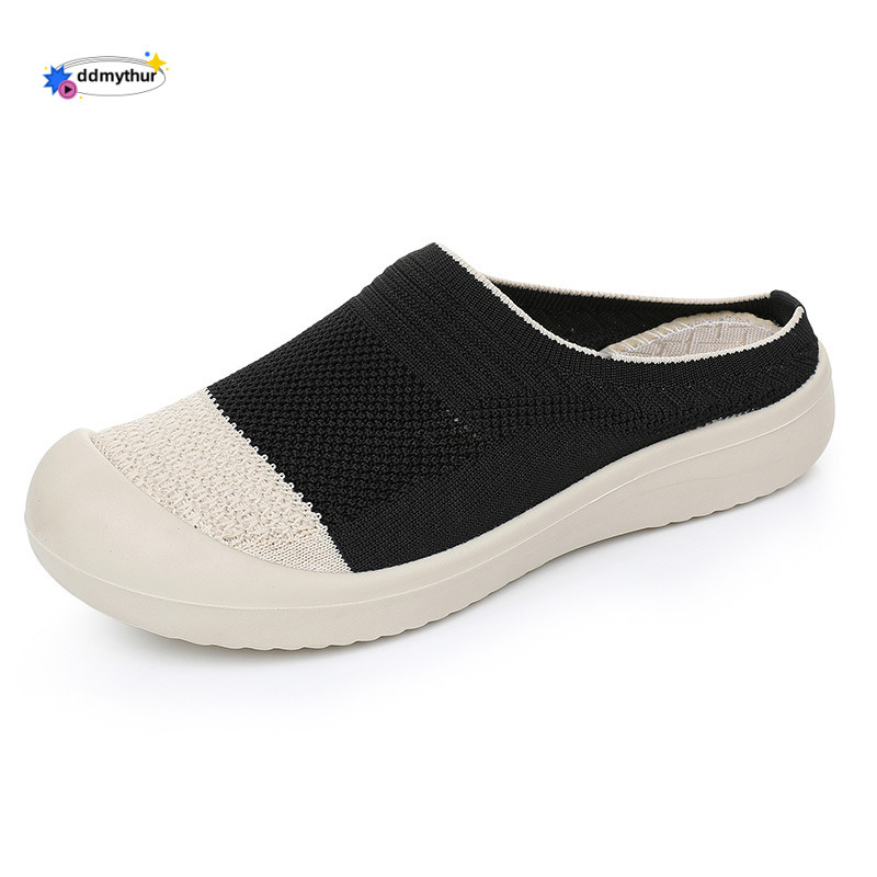 Women's Summer New Fashion Breathable Versatile Non-Slip Wear-Resistant Round Toe Slip-On Shoes Half Slippers ddmythur