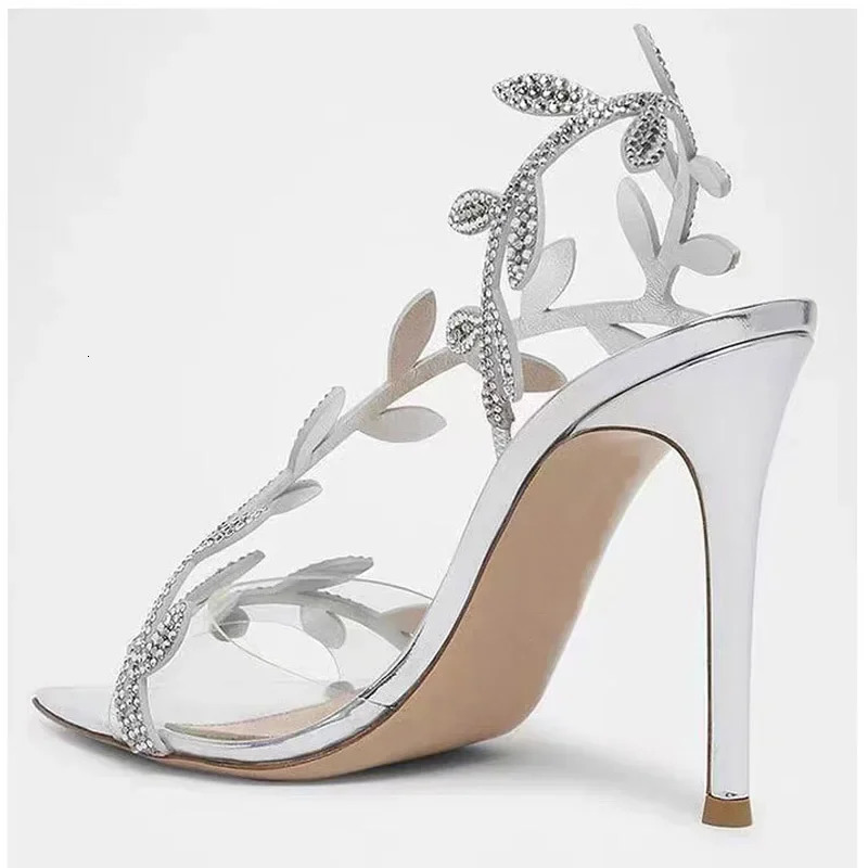 Eilyken Summer Street Style PVC Transparent Crystal Pointed Toe Women Sandals Fashion Stripper Thin Heels Party Shoes 250610