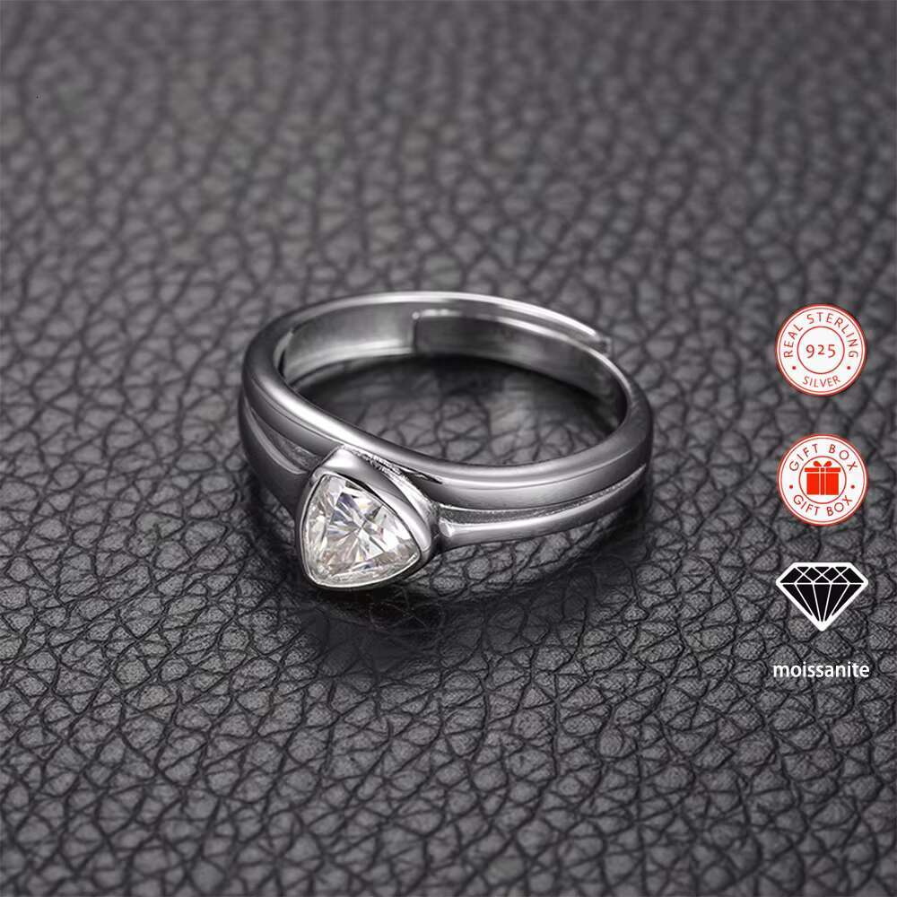 925 Silver Moissanite Bead Decor Opening Adjustable Ring for Men