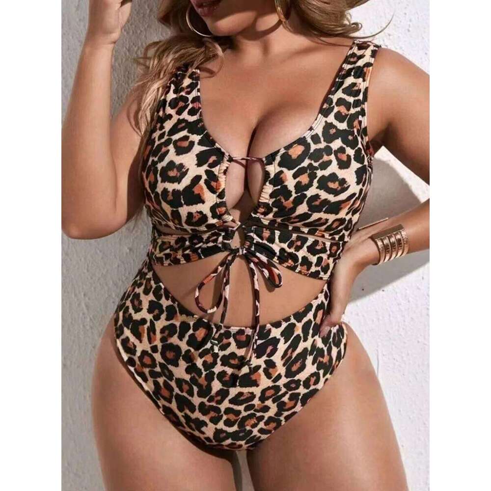 2025 Plus Monokini Leopard Swimsuit One Piece Large Size Swimwear Women Beachwear Bathers Bathing Swimming Swim Suit Female