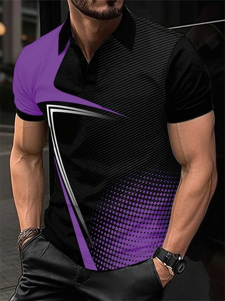 Mens Shirts Color Blocking Three-dimensional 3D Printing Mens Fashion Buttons Short-sleeved T-shirt Mens Polo Shirt Tops W250616