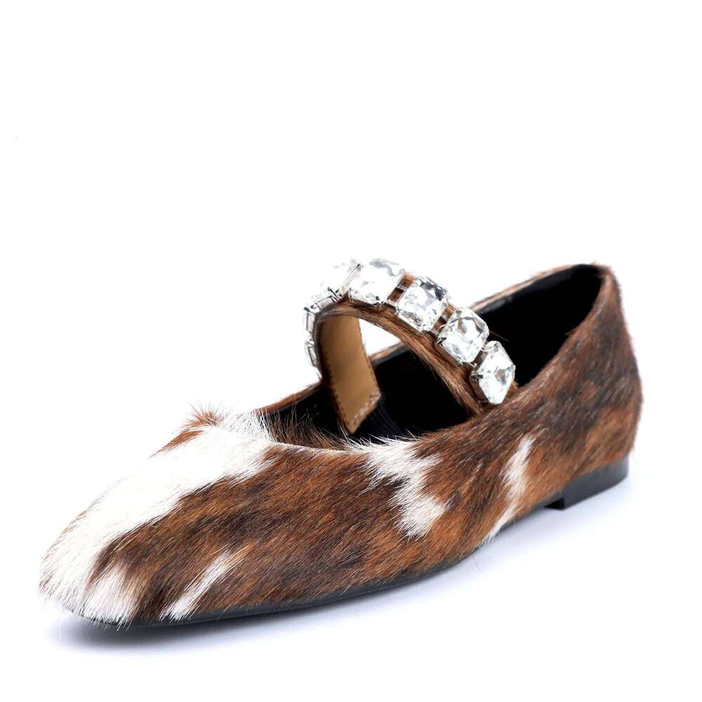 Italy Flat Calf Hair Mary Jane Women 2025 Designer High Quality Shoes ladies Ballet Leather Flats Casual Footwear