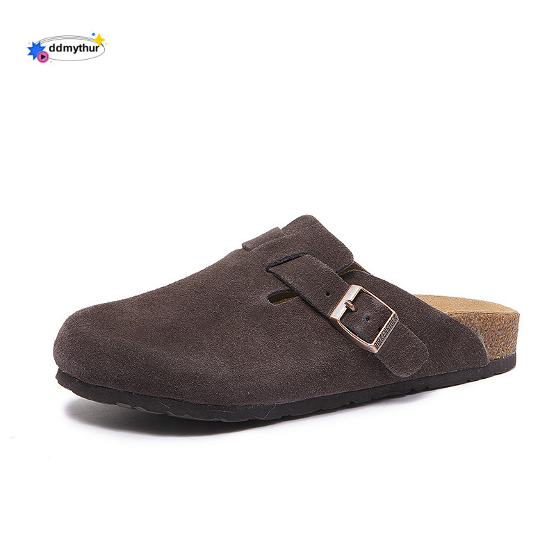 Unisex Genuine Leather Cork Sole Flat Cowhide Fishing Boken Shoes Casual Closed-Toe Slippers Bole Xishi ddmythur