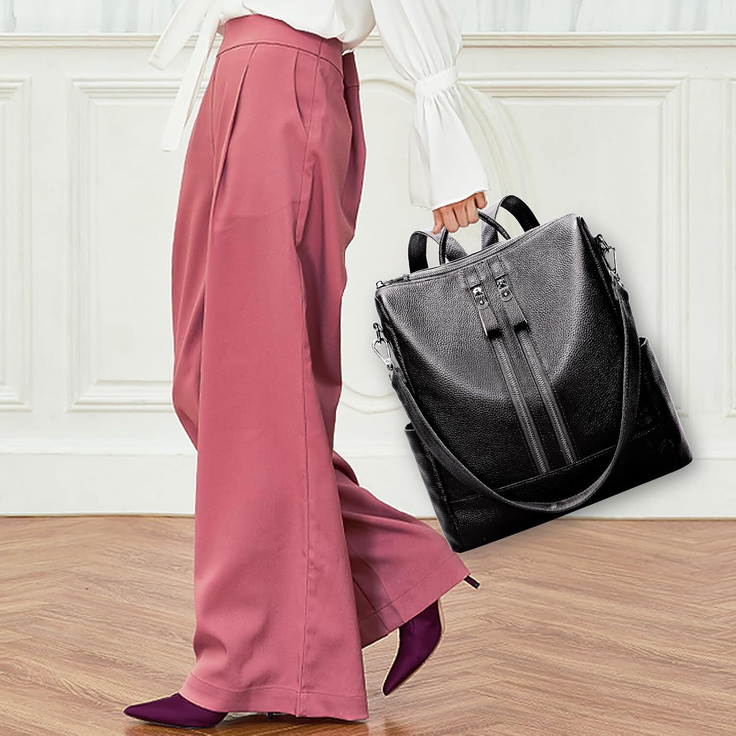 Genuine Leather Purse Women: Fashion Ladies Convertible Backpack Designer Shoulder Handbag for Travel