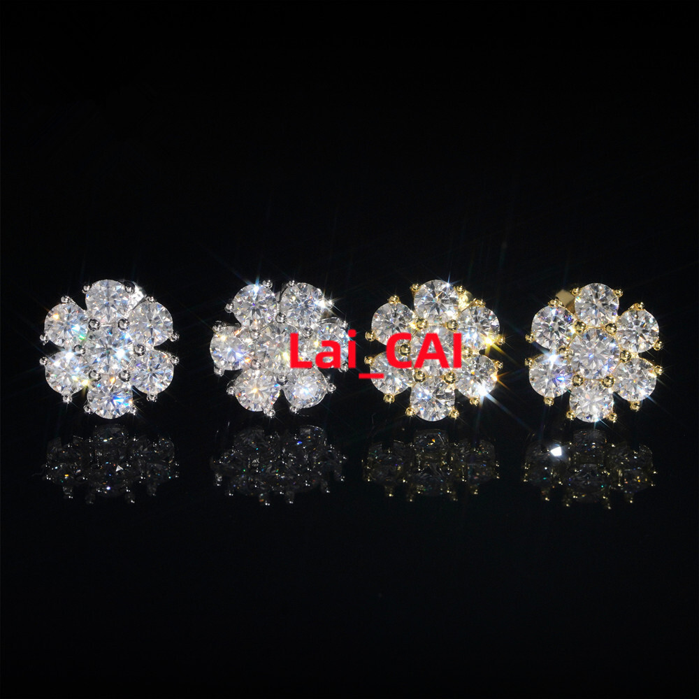 De Flower Design Hip Hop Screw Back Moissanite Stud Earrings Women Men Hip Hop Flower 925 Silver D Color Moissanite Stud Earring