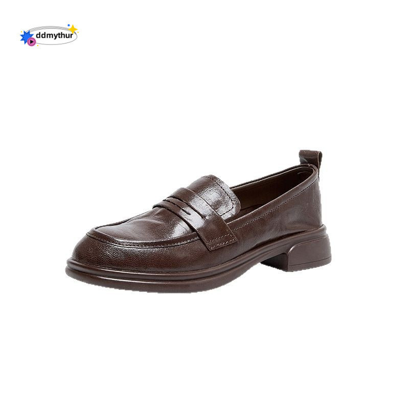 Leather British Style 2025 New Spring Autumn Versatile Loafers Mid-Heel Single Women's Work Shoes ddmythur