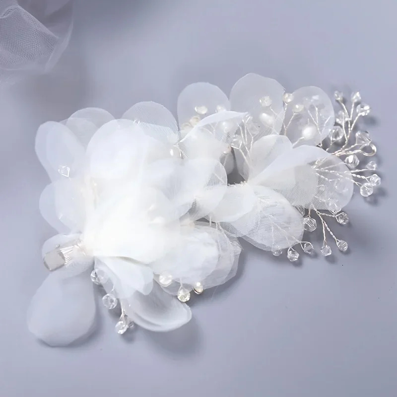 Trendy Silver Color Crystal Flower Hair Clips Hairpin For Women Bride Handamde Bridal Wedding Hair Accessories Jewelry Headpiece 250610