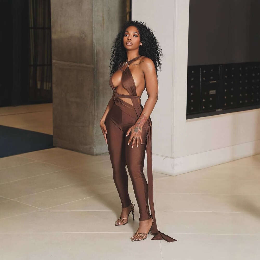 Summer New Women's Sexy Slim Hollow Out Ring Cross Tie Ribbon Bodycon Jumpsuit B5