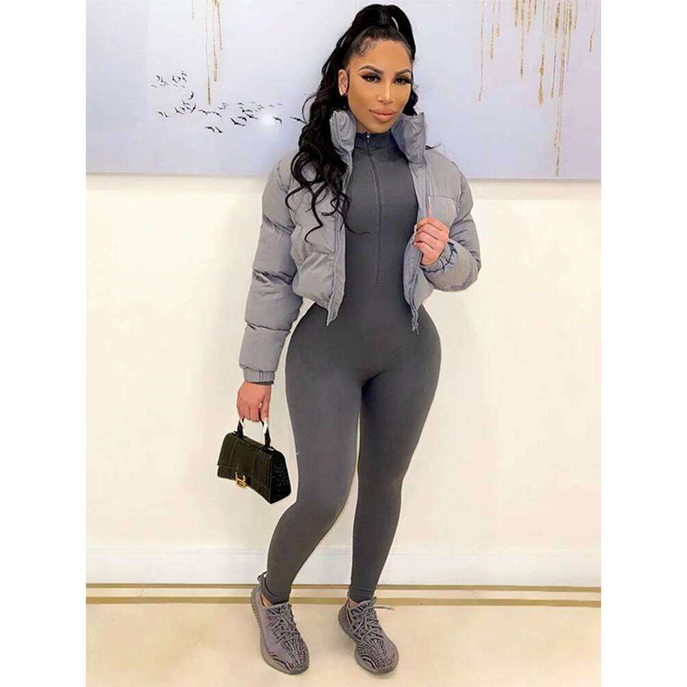 Cotton Padded Coat Women Patchwork Puffer Parka Outwear Solid Color Winter Warm Zipper Crop Top Jacket Chaqueta Mujer