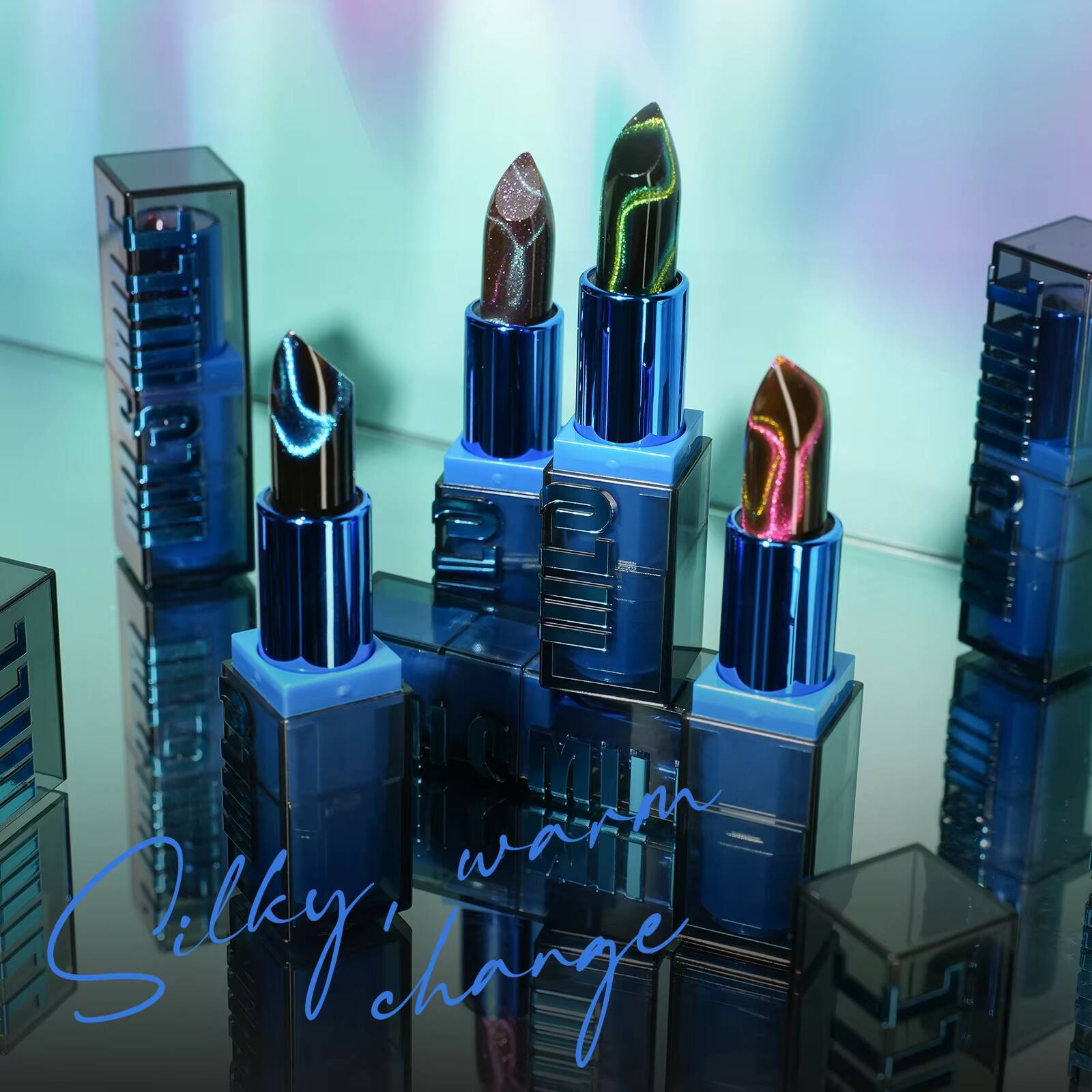 MLSMILE 4 Cat Eye Warm Moisturizing People Thousand Colors Fine Glitter Non-stick Cup Lipstick happy