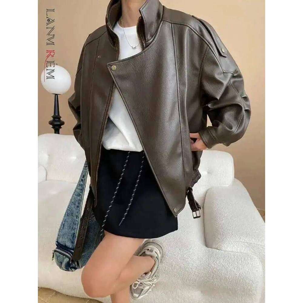Moto Style Leather Jacket For Women 2025 Spring New Lapel Zipper Design Solid Color Casual Coats Female 2025