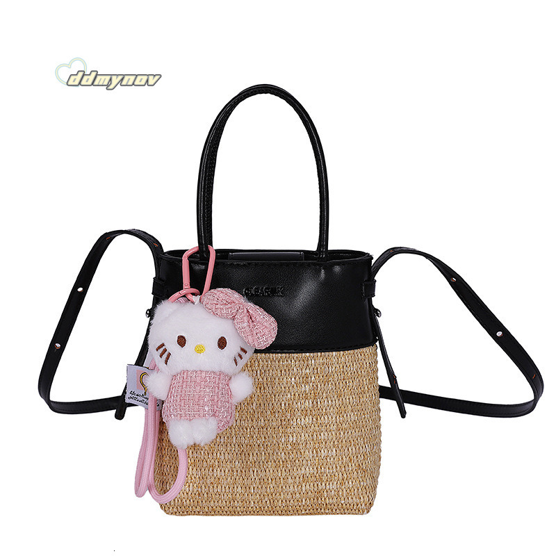 Summer Straw Mini Shoulder Bucket for Women 2025 New High-end Vacation Style Casual Handbag Crossbody Bag ddmynov ddmynov ddmynov