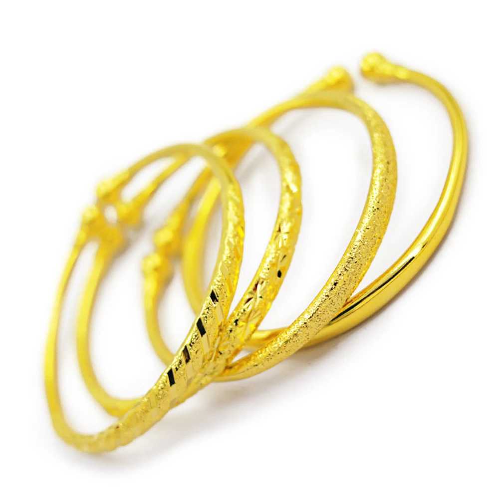 Never Fade Yellow Gold Color Stars Smooth Frosted Cuff Bangle for Women Size Adjustable High Quality Luxury Jewelry Z250616