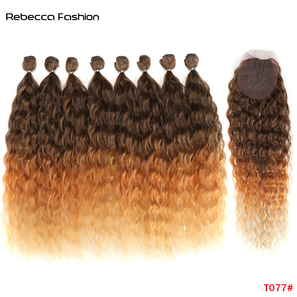Rebecca Fashion Synthetic Hair Water Wave Bundles With Closure Curly Hair 20 Inch 9Pcs High Temperature Fiber Cosplay For Women
