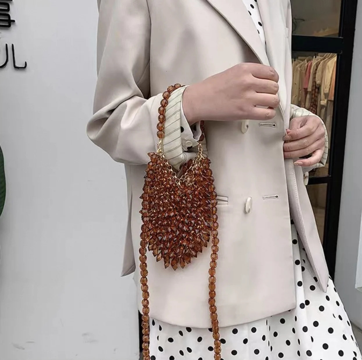 Fashion Handwoven Beaded Bags Lady Shoulder Bag Women Party Vintage Handbag Ins Small Mini Crossbody 250614