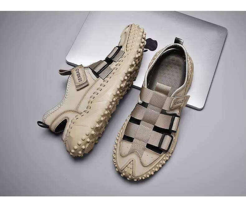 Sandals Beach Shoes New Hollow Casual 2023 Summer Men's Large Size Breathable Leather Outdoor Rubber Running Sneakers