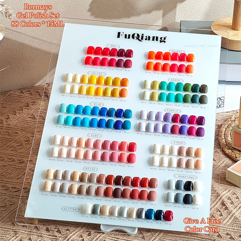 Rormays Summer Rainbow 88PCS gel nail polish Set Shiny Salon Nail Set gel Color UV LED Semi permanent Varnish Nail Enamel Primer Finish Wholesale Fact