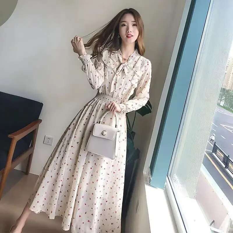 Bow A Line Woman Long Sleeve Dress Splicing Dresses for Women Loose Elegant Luxury On Sales Promotion Korean Fashion Pretty 2025