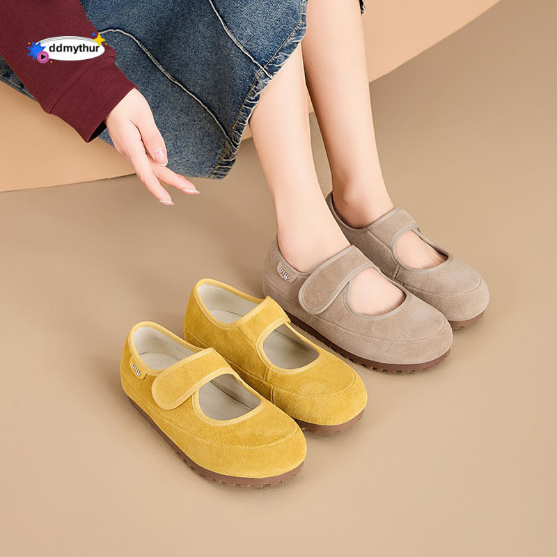 Cute Thick-Soled Comfortable Velcro Mary Jane for Women 2025 Spring Summer New Shallow Mouth Single Outdoor Dance Shoes ddmythur