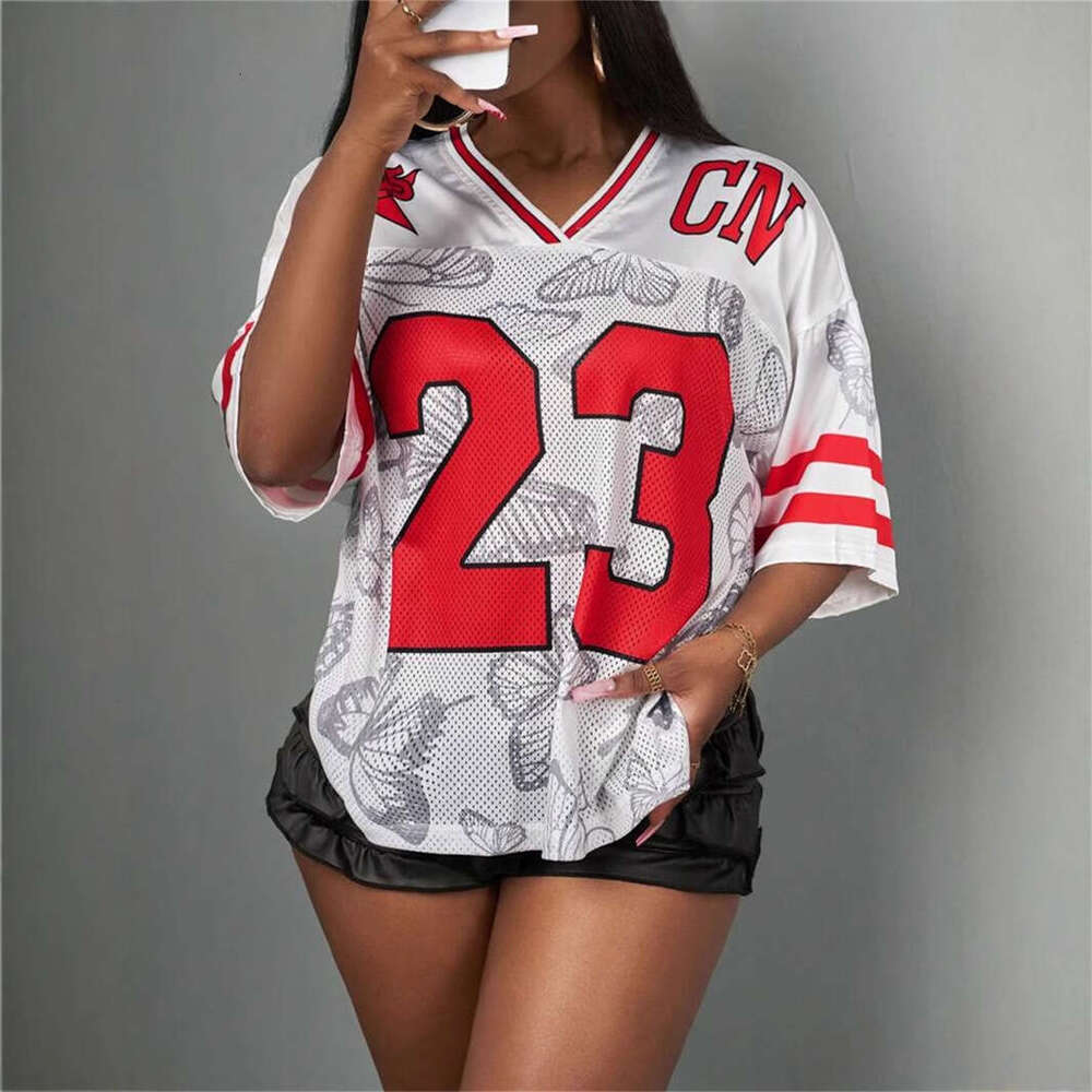 Summer New Women's Fashion Trendy Casual Loose Printed Hollow Out T-Shirt Short Sleeve B5