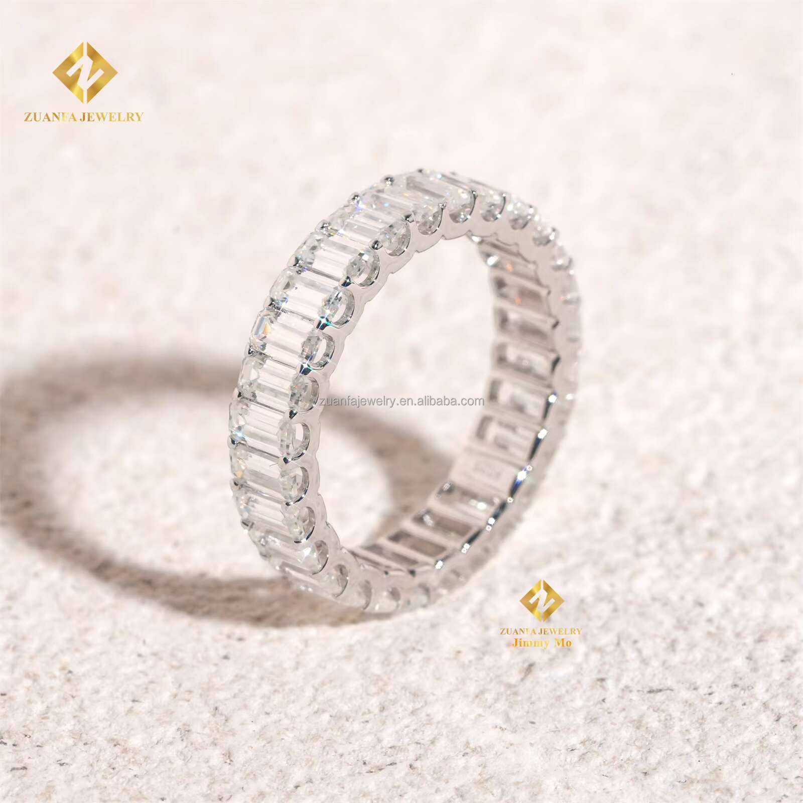 Retail Price Best Selling 925 Silver White Gold Plated Women Emerald Cut VVS Moissanite Diamond Eternity Band Engagement Rings