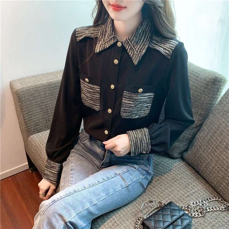 Summer Shirts Blouses for Women Full Long Sleeve Woman Top Chiffon Sale of Beautiful in Promotions Korean Style Streetwear M S