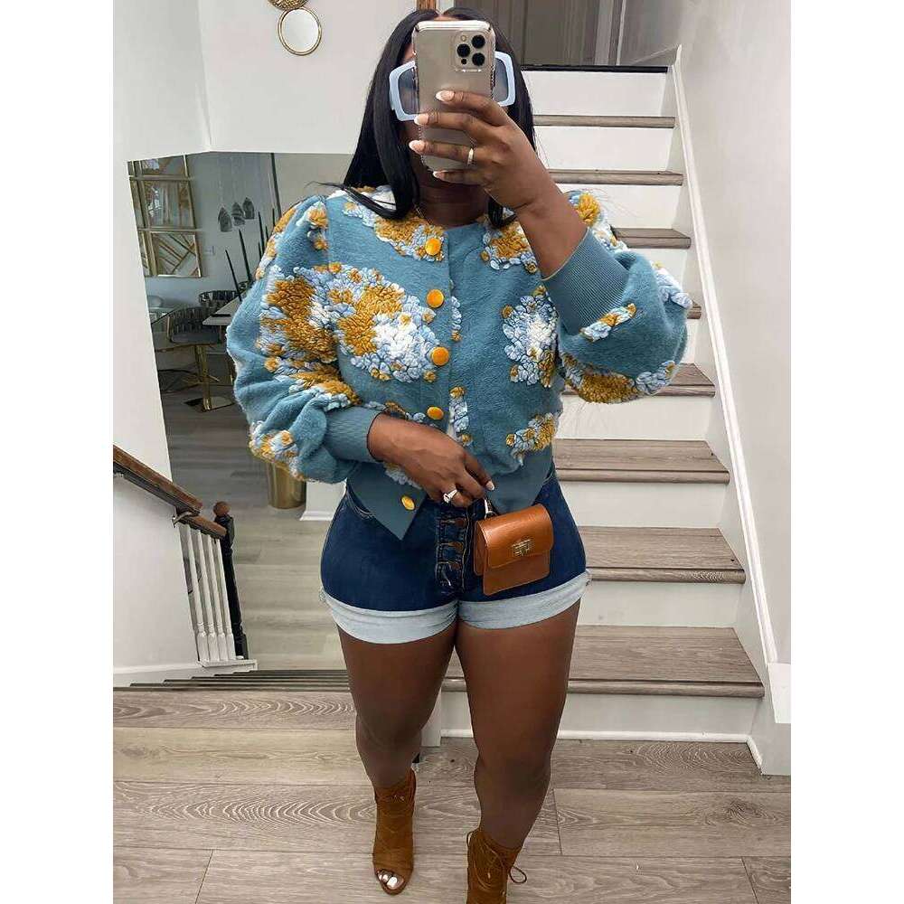 Sibybo Cotton Rib Knit Sweater For Woman 3D Flower Single-breasted Cardigan Coat Street Temperament Casual Pull Hiver Femme