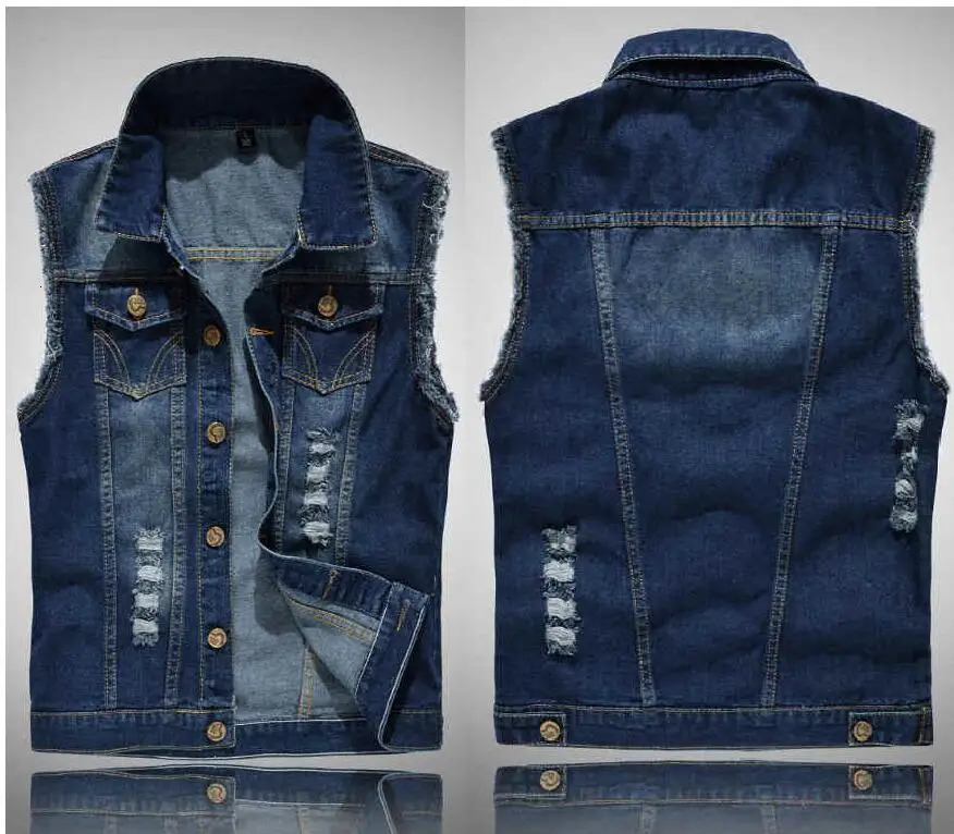 Men Sleeveless Ripped Jean Jackets Denim Vests Cowboy Waistcoat Multiple Colors Slim Type Waistcoat 250614