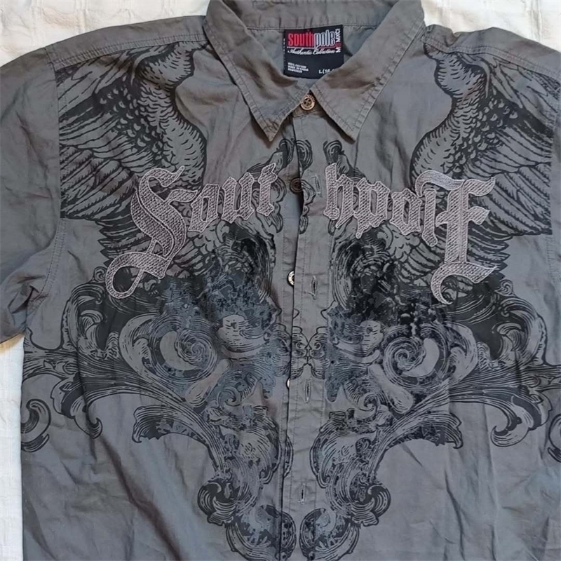 American Streetwear Shirt Y2K Hip-hop Punk Print Polo Shirt for Men and Women Fashion Trend Retro Short Sleeved 250614