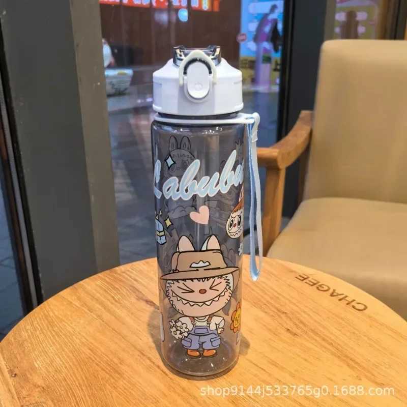 New Labubu Water Glasses for Women and Men Cute Fashion Sports Outdoor with Straw Cup High Value Cartoon Anime Water Bottles Kids Gift XJ250616