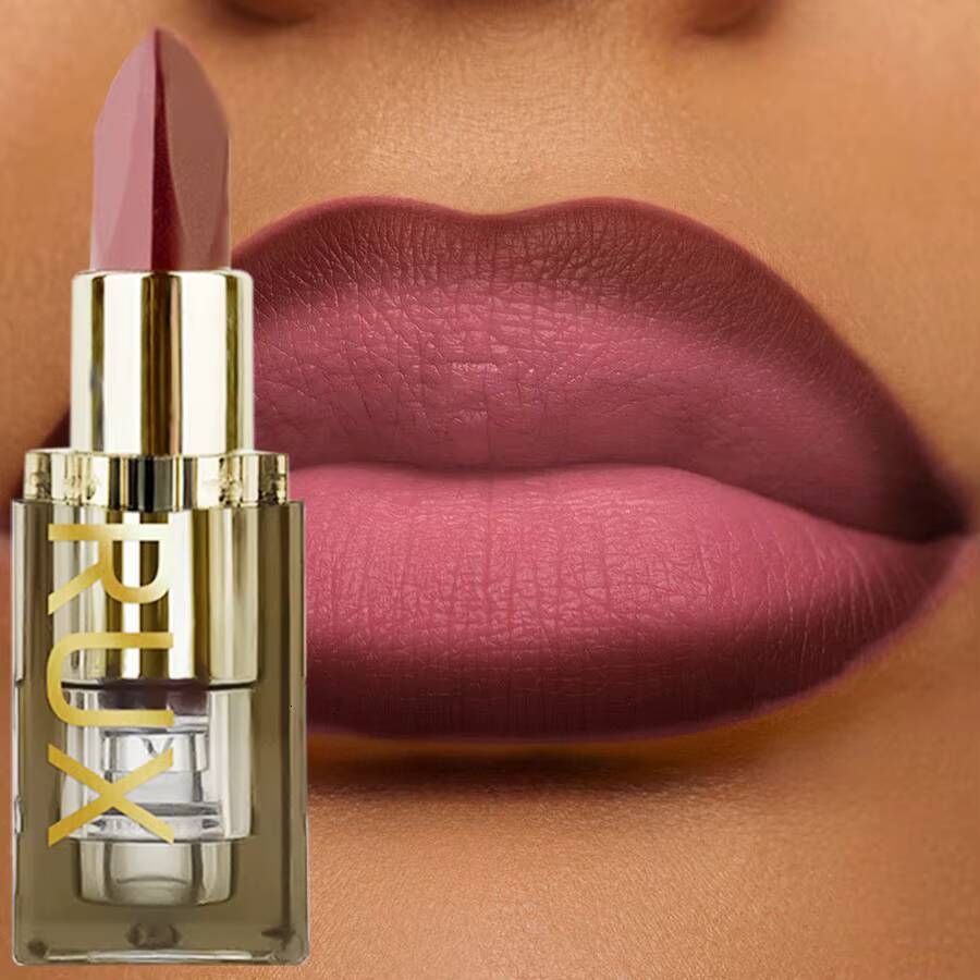 1pc Two-tone Matte Pink Waterproof lip Makeup easy to use Lipstick Refill Tint,Long Lasting Lip Senior Cosmetic Gif happy