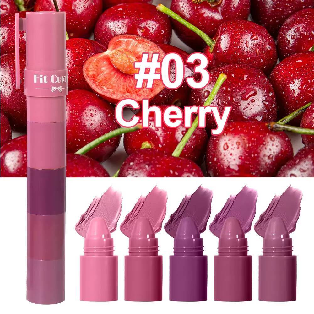 5In1 Combination Peach Matte Kit Waterproof Non-Stick Cup Purple Red Lip Stain Tint Cosmetic Nude Lipstick Pen Makeup happy