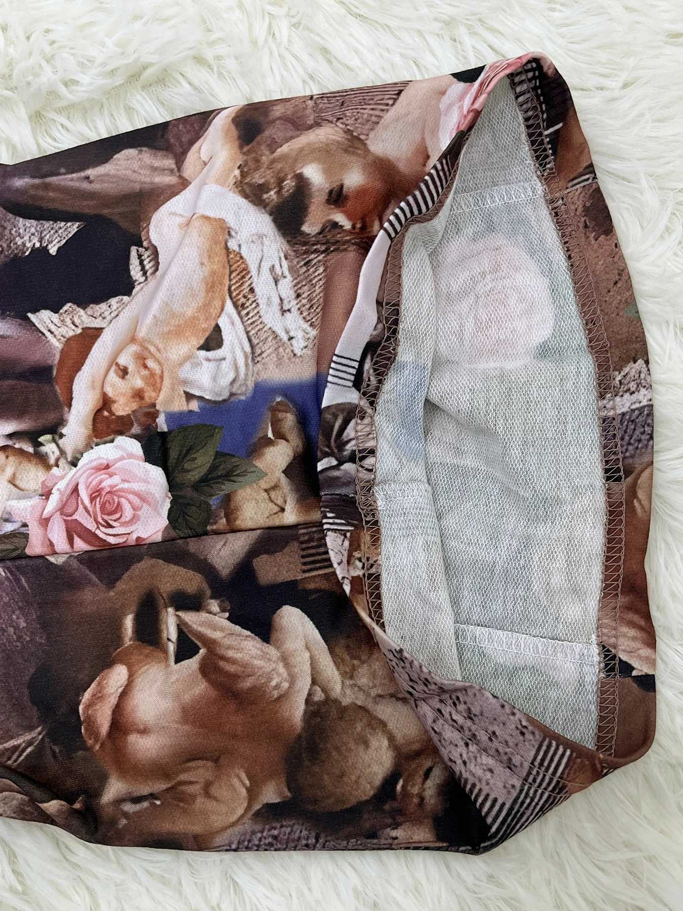 Plus-size printed wide-leg pants casual drawstring draped elasticated waist pants womens plus-size clothing XJ250616