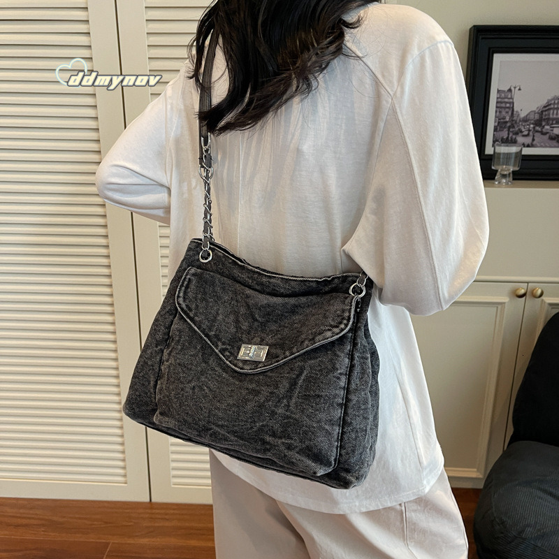 Casual Large Capacity Tote for Women 2025 Summer New Simple Versatile Denim Shoulder Crossbody Bag ddmynov ddmynov