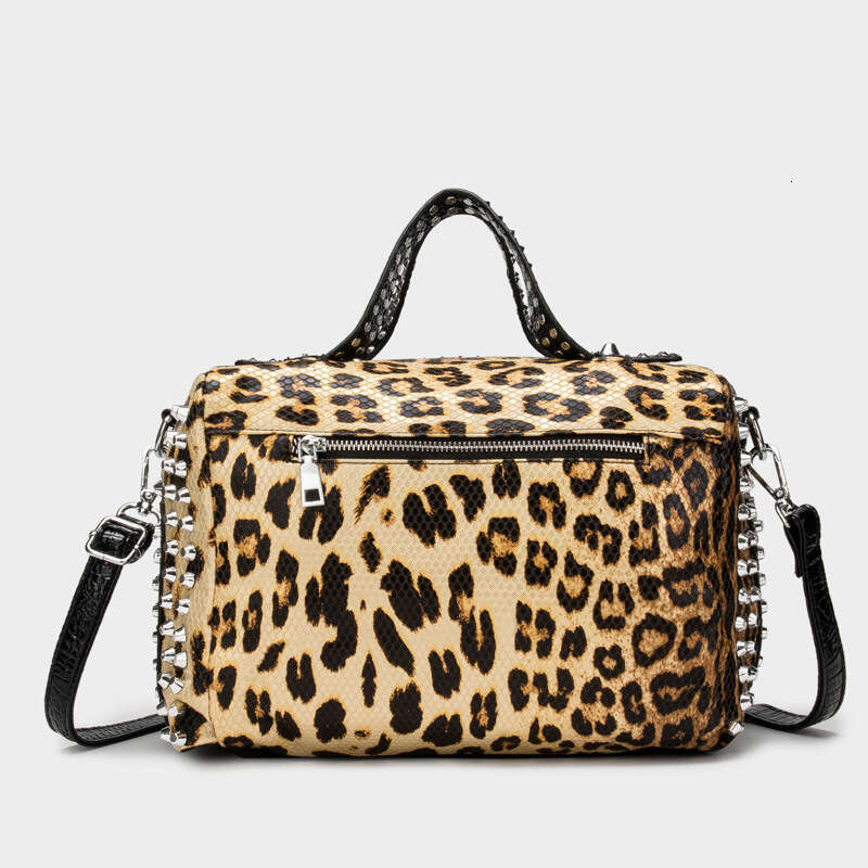 Leopard Print Studded Women's Shoulder Crossbody Handbag Large Capacity Bag