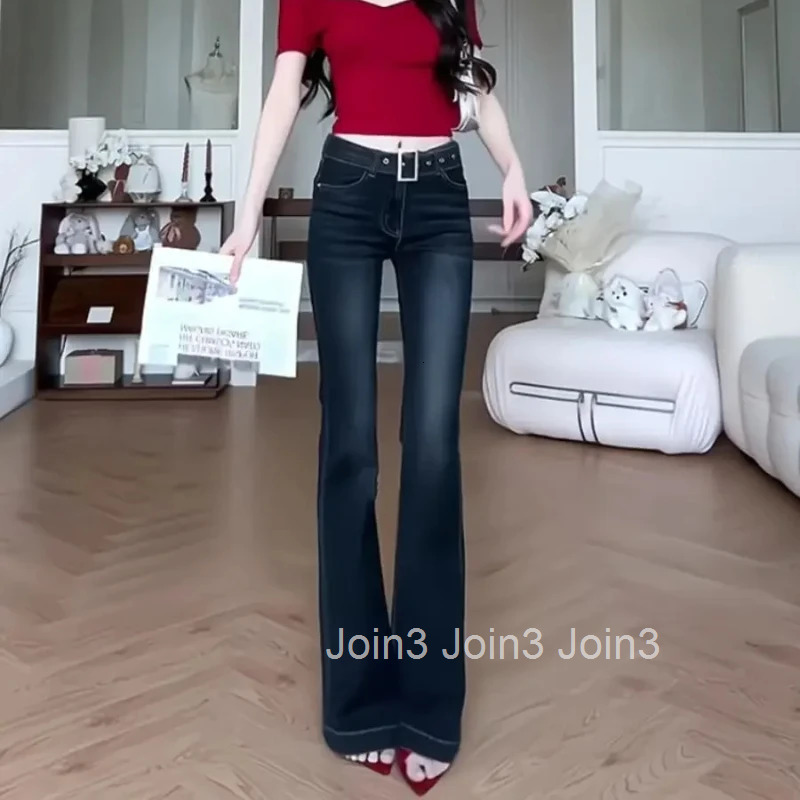 Womens Flared Jeans Solid Color Cowboy Pants for Woman Gyaru Teenagers Clothing Unique Flare Trousers Korean Fashion Stylish R