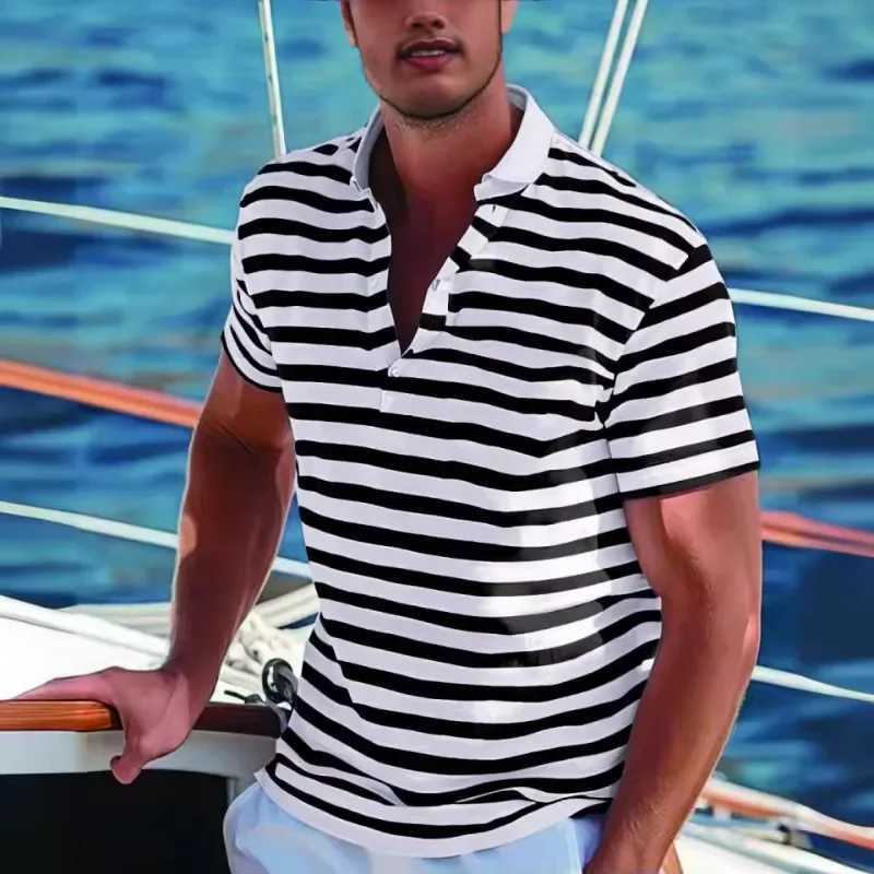 Summer Fashion Casual Short-sleeved Mens POLO Shirt Striped Long-sleeved Casual Top Hawaiian Shirt Men Shirts Mens Clothing W250616