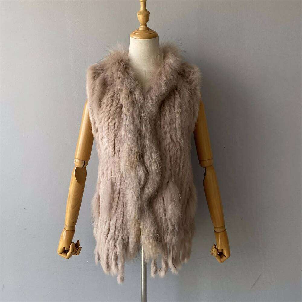 Jxwatcher Women's Real Rabbit Knitted Vest with Tassel Natural Warm Sleeveless Coat Ladies Genuine Fur Gilet New Arrival