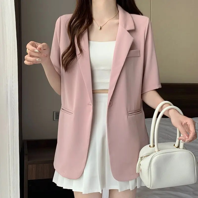Thin Suit for Women 2025 Summer Korean Style Suit Jacket Casual Loose Versatile Short-sleeved Top 250614